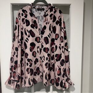 ELOQUII NWT Animal Print Button Down Shirt with Ruffle Neck Plus Sz 20